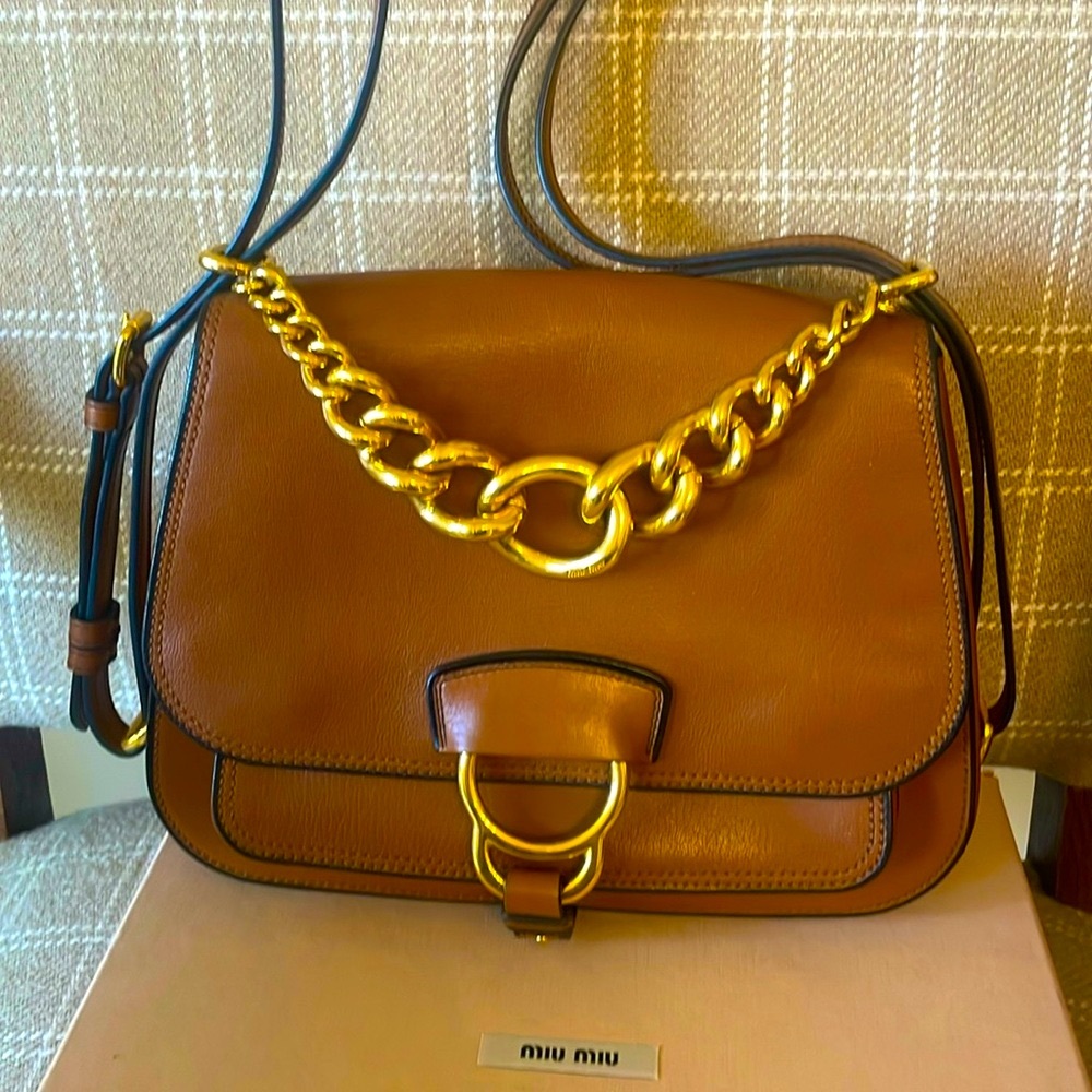 EUC Miu Miu calfakin saddle bag  brown